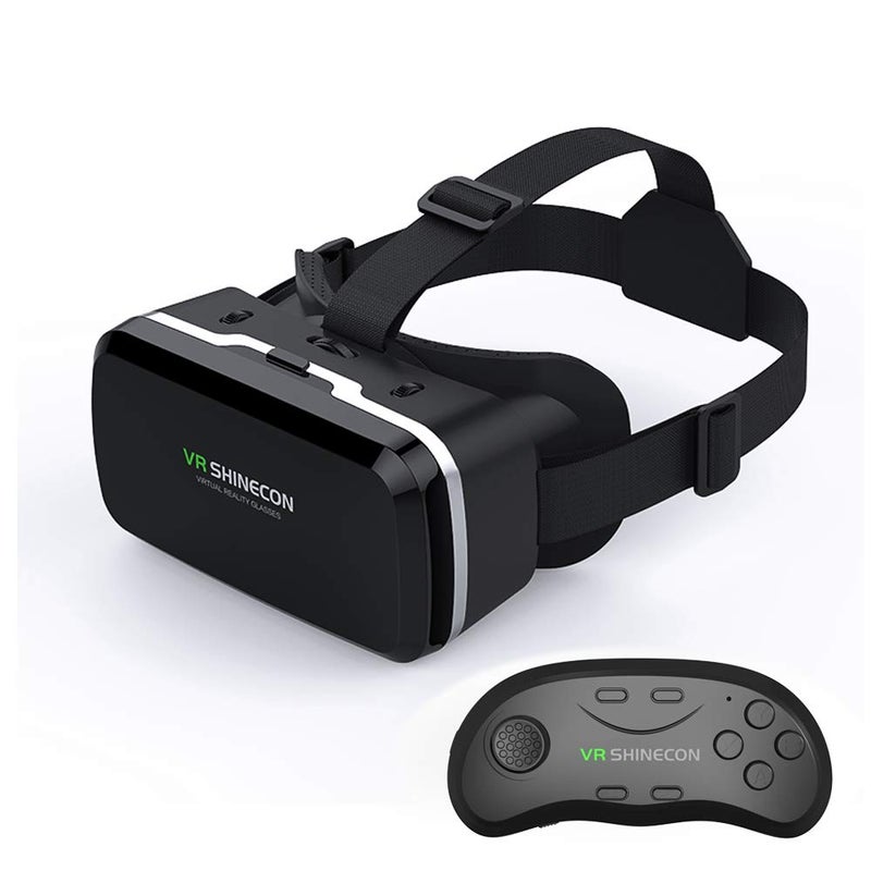 VR SHINECON نظارات الواقع الافتراضي مع جهاز التحكم عن بُعد، نظارات ثلاثية الأبعاد للواقع الافتراضي لألعاب الواقع الافتراضي والأفلام ثلاثية الأبعاد، نظارات الواقع الافتراضي لهواتف آيفون وأندرويد، نظارات الواقع الافتراضي مناسبة للأطفال والبالغين - Image 1